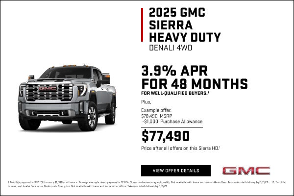 3.9% APR FOR 48 MONTHS for well-qualified buyers.1

Plus,

Example offer:
$76,590 MSRP
$1,000 Pur...